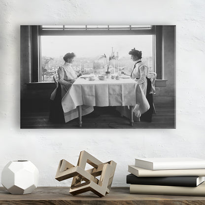 Victorian Tea Time Retro Photography Black and White Art Vintage Restaurant Print, Canvas Print Wall Art Decor