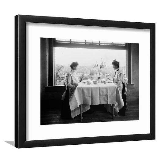 Victorian Tea Time Retro Photography Black and White Art Vintage Restaurant Print, Framed Art Print White Border Wall Decor