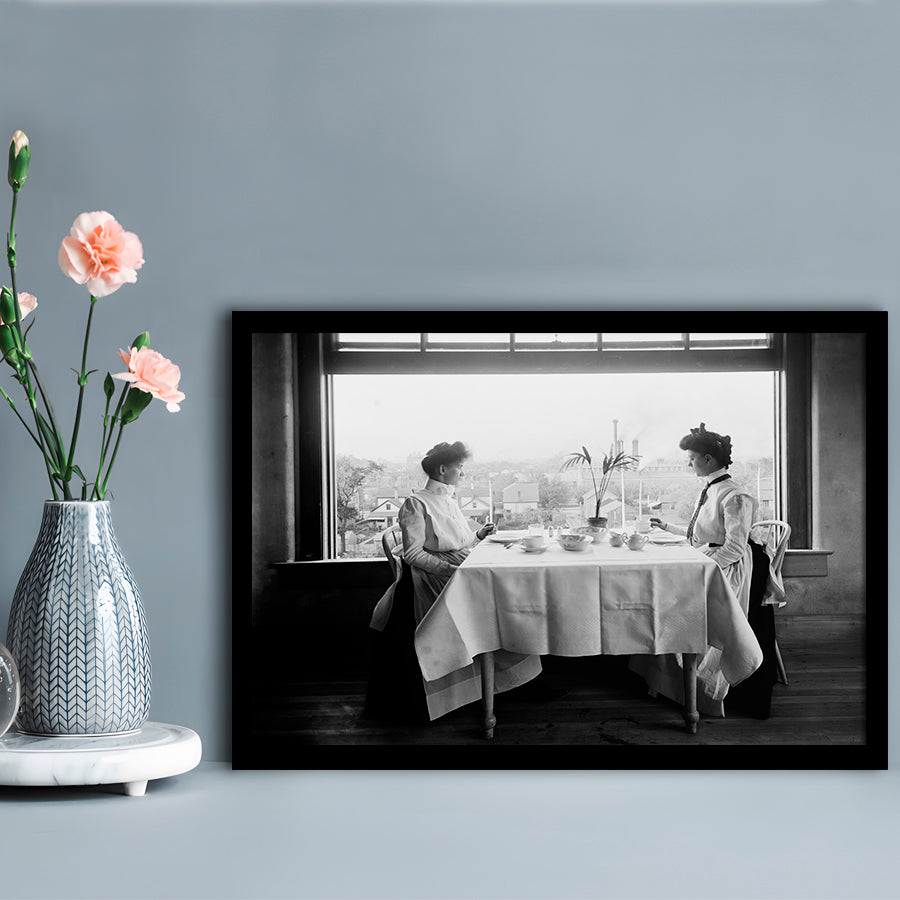 Victorian Tea Time Retro Photography Black and White Art Vintage Restaurant Print, Framed Art Print Wall Decor