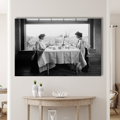 Victorian Tea Time Retro Photography Black and White Art Vintage Restaurant Print, Canvas Print Wall Art Decor