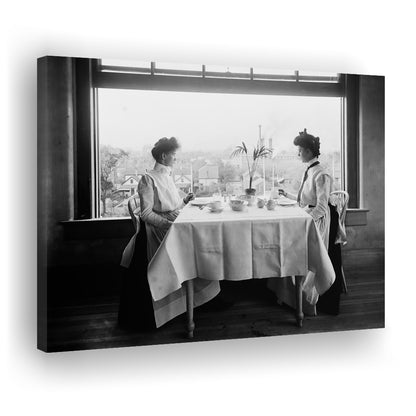 Victorian Tea Time Retro Photography Black and White Art Vintage Restaurant Print, Canvas Print Wall Art Decor