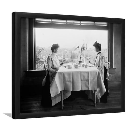 Victorian Tea Time Retro Photography Black and White Art Vintage Restaurant Print, Framed Art Print Wall Decor