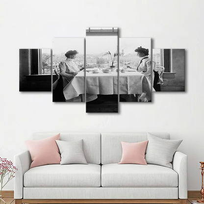 Victorian Tea Time Retro Photography Black and White Art Vintage Restaurant Print, Mixed 5 Pieces Canvas Print