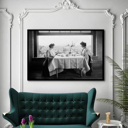 Victorian Tea Time Retro Photography Black and White Art Vintage Restaurant Print, Framed Art Print Wall Decor