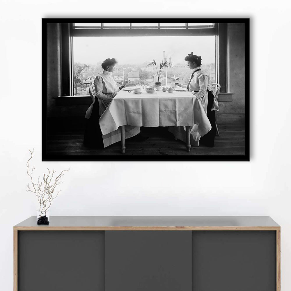 Victorian Tea Time Retro Photography Black and White Art Vintage Restaurant Print, Framed Art Print Wall Decor