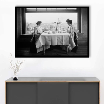Victorian Tea Time Retro Photography Black and White Art Vintage Restaurant Print, Framed Art Print Wall Decor