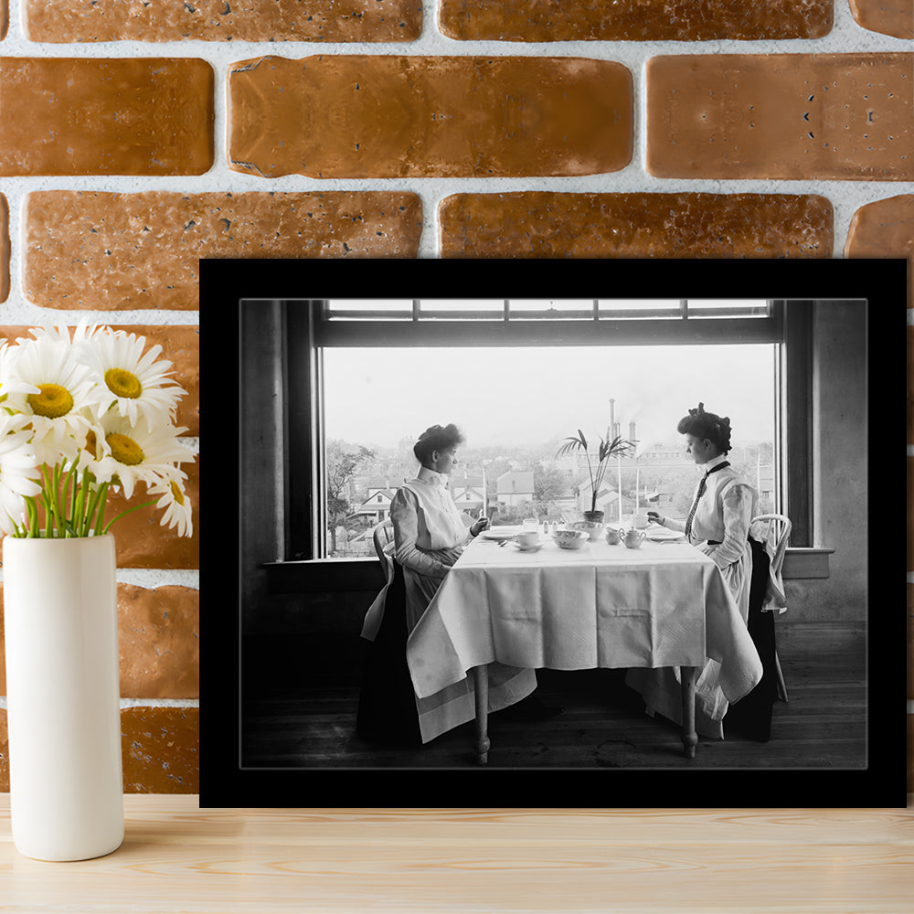 Victorian Tea Time Retro Photography Black and White Art Vintage Restaurant Print, Framed Art Print Wall Decor