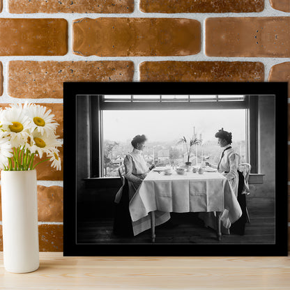Victorian Tea Time Retro Photography Black and White Art Vintage Restaurant Print, Framed Art Print Wall Decor