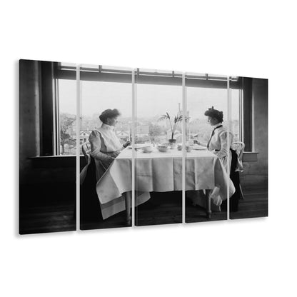 Victorian Tea Time Retro Photography Black and White Art Vintage Restaurant Print, 5 Pieces Large Canvas Print