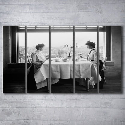 Victorian Tea Time Retro Photography Black and White Art Vintage Restaurant Print, 5 Pieces Large Canvas Print