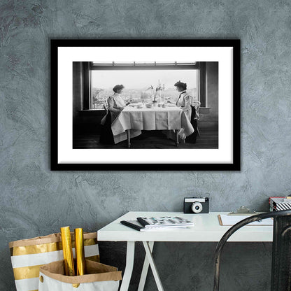 Victorian Tea Time Retro Photography Black and White Art Vintage Restaurant Print, Framed Art Print White Border Wall Decor