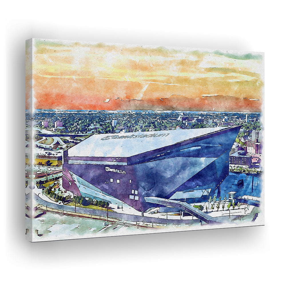 Vikings Football Stadium, US Bank Painting Stadium Watercolor, Sport Art, Gifts for him, Canvas Print Wall Art