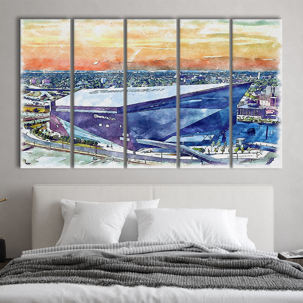 Vikings Football Stadium, US Bank Painting Stadium Watercolor, Sport Art, Extra Large Canvas Print Wall Art