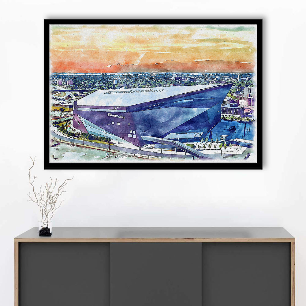 Vikings Football Stadium, US Bank Painting Stadium Watercolor, Sport Gift Art, Framed Art Print Wall Decor