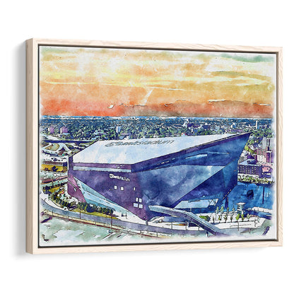 Vikings Football Stadium, US Bank Painting Stadium Watercolor, Sport Gift Art, Framed Canvas Print Wall Art