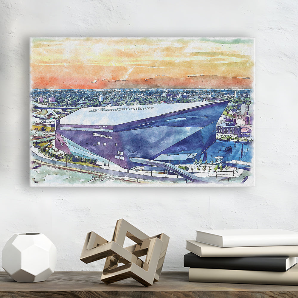 Vikings Football Stadium, US Bank Painting Stadium Watercolor, Sport Art, Gifts for him, Canvas Print Wall Art