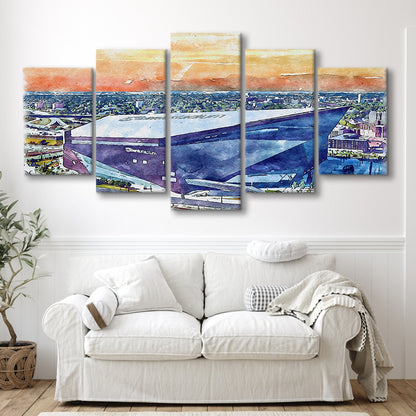 Vikings Football Stadium, US Bank Painting Stadium Watercolor, Sport Art, Mixed 5 Panel, Canvas Print Wall Art