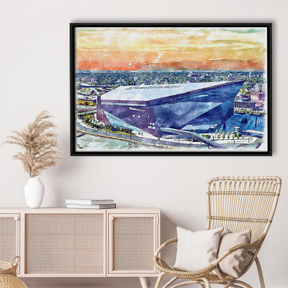 Vikings Football Stadium, US Bank Painting Stadium Watercolor, Sport Gift Art, Framed Canvas Print Wall Art