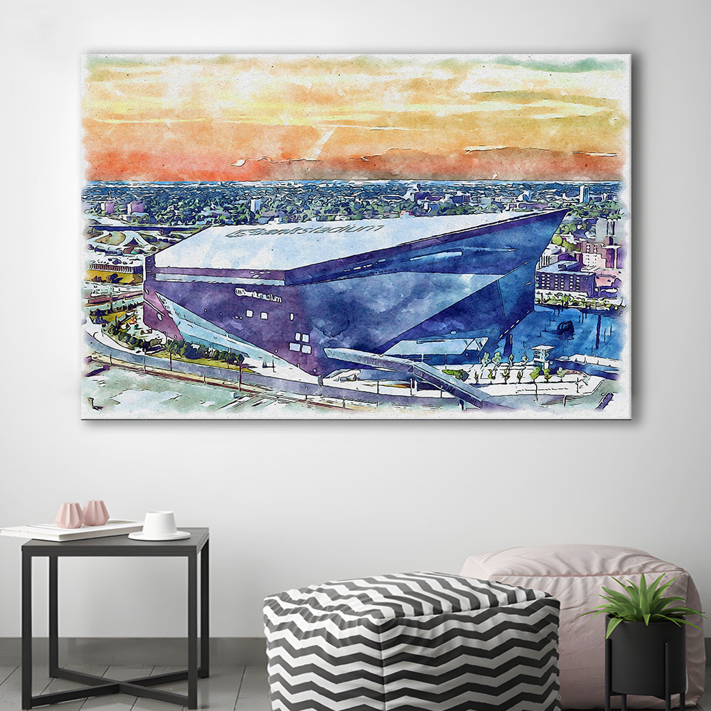 Vikings Football Stadium, US Bank Painting Stadium Watercolor, Sport Art, Gifts for him, Canvas Print Wall Art