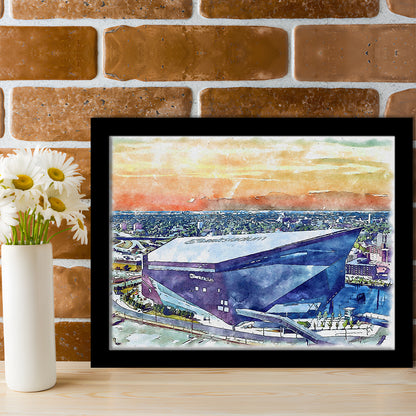 Vikings Football Stadium, US Bank Painting Stadium Watercolor, Sport Gift Art, Framed Art Print Wall Decor