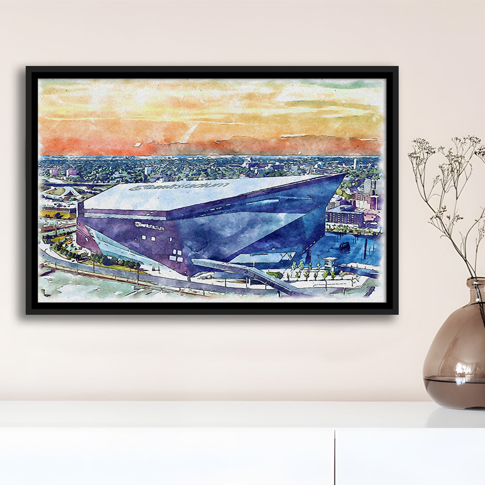 Vikings Football Stadium, US Bank Painting Stadium Watercolor, Sport Gift Art, Framed Canvas Print Wall Art