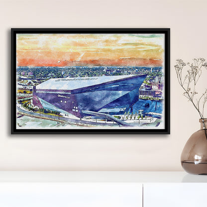 Vikings Football Stadium, US Bank Painting Stadium Watercolor, Sport Gift Art, Framed Canvas Print Wall Art