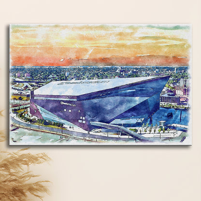 Vikings Football Stadium, US Bank Painting Stadium Watercolor, Sport Art, Gifts for him, Canvas Print Wall Art