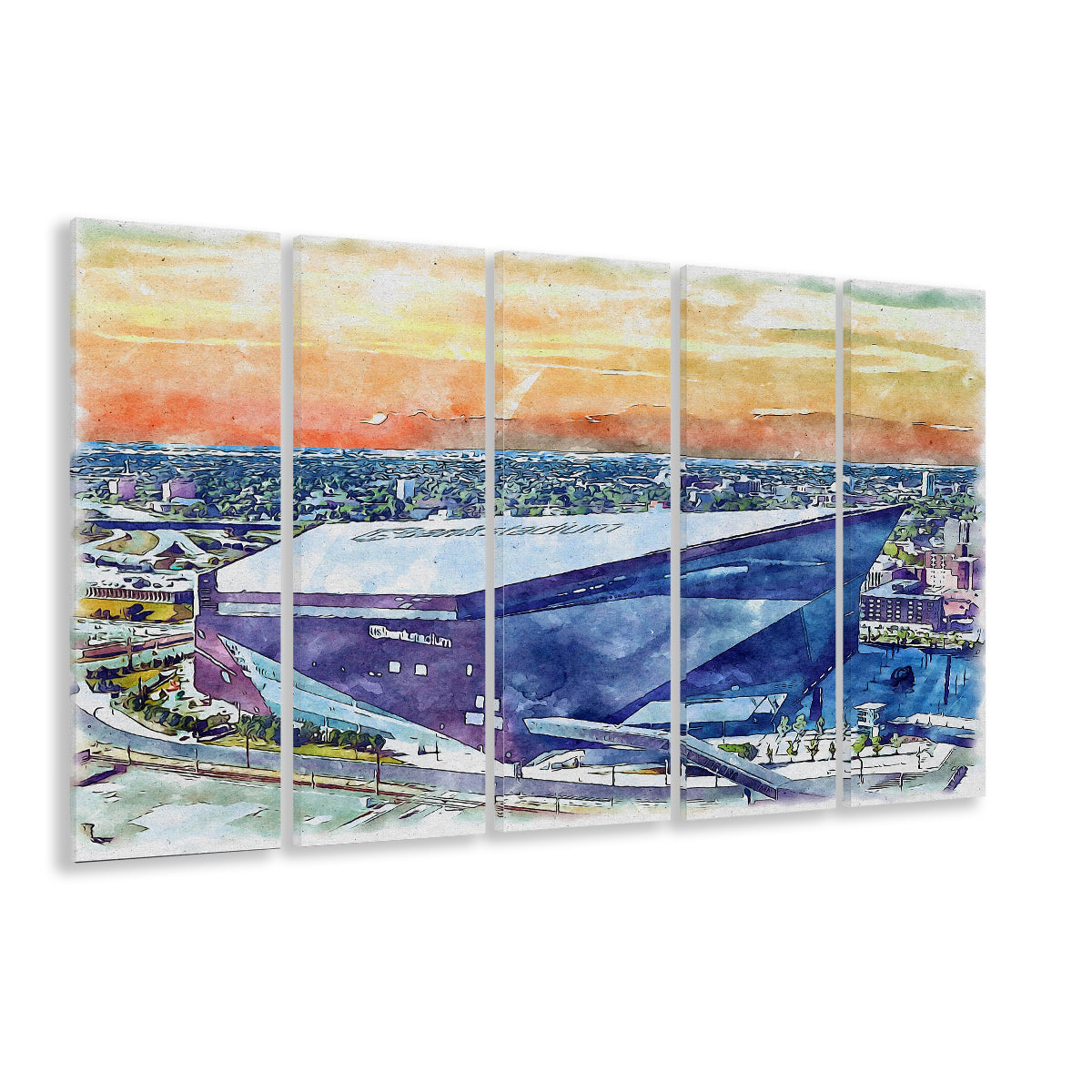 Vikings Football Stadium, US Bank Painting Stadium Watercolor, Sport Art, Extra Large Canvas Print Wall Art