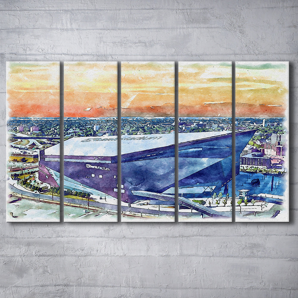Vikings Football Stadium, US Bank Painting Stadium Watercolor, Sport Art, Extra Large Canvas Print Wall Art
