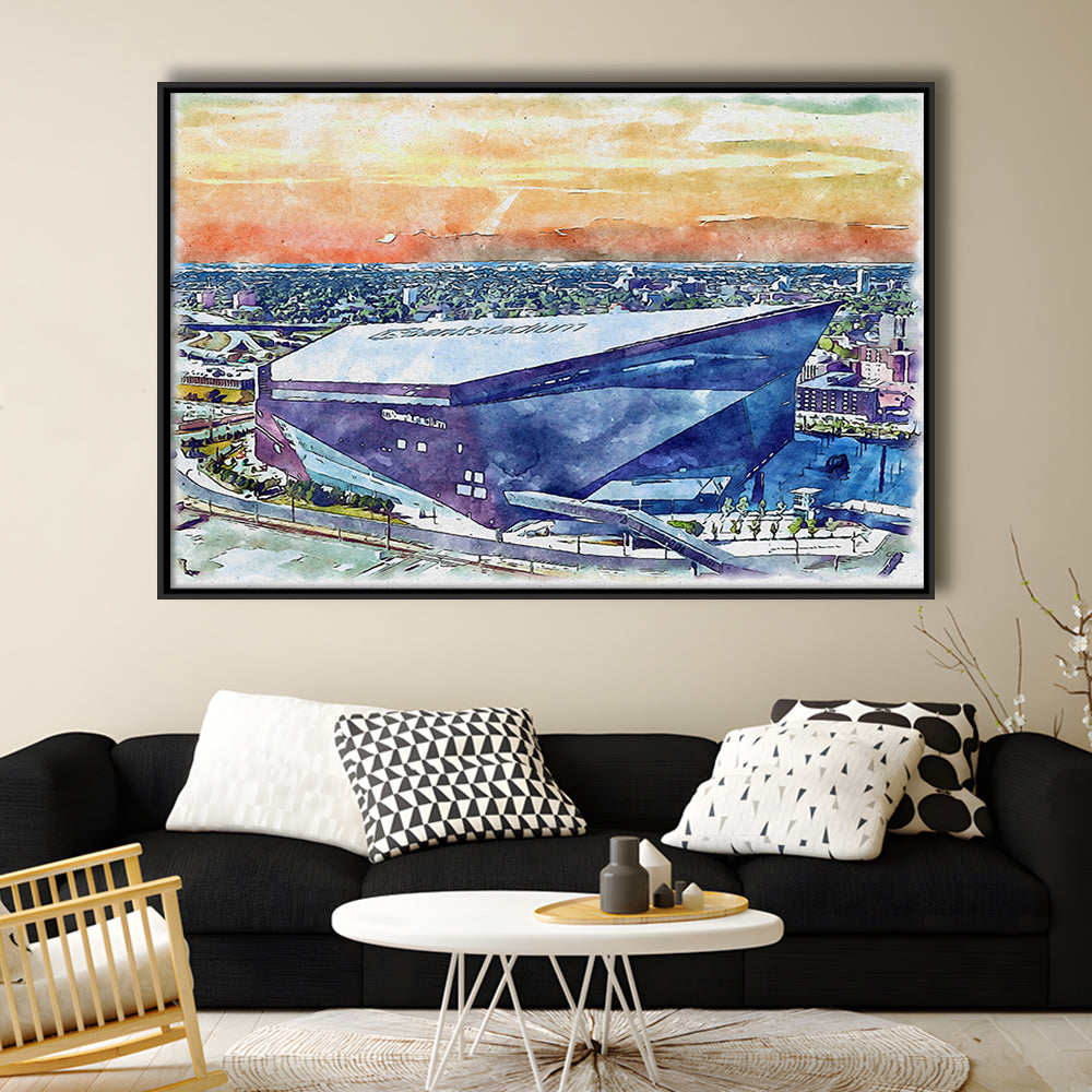 Vikings Football Stadium, US Bank Painting Stadium Watercolor, Sport Gift Art, Framed Canvas Print Wall Art