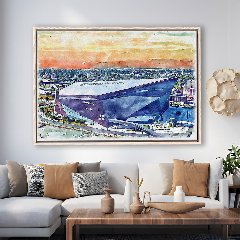 Vikings Football Stadium, US Bank Painting Stadium Watercolor, Sport Gift Art, Framed Canvas Print Wall Art