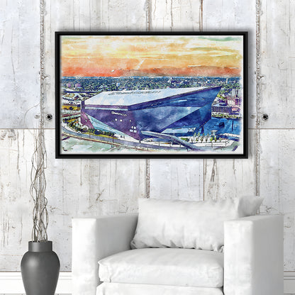 Vikings Football Stadium, US Bank Painting Stadium Watercolor, Sport Gift Art, Framed Canvas Print Wall Art