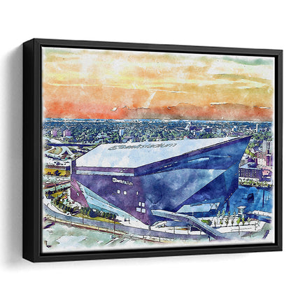 Vikings Football Stadium, US Bank Painting Stadium Watercolor, Sport Gift Art, Framed Canvas Print Wall Art