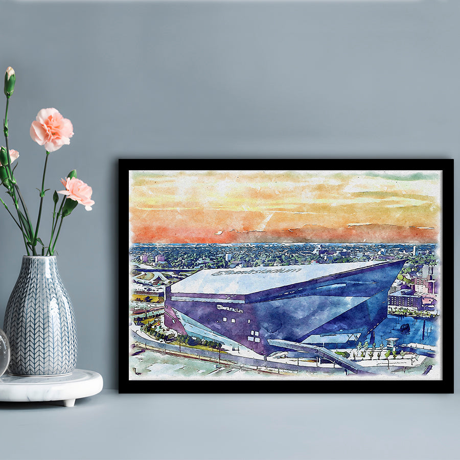 Vikings Football Stadium, US Bank Painting Stadium Watercolor, Sport Gift Art, Framed Art Print Wall Decor