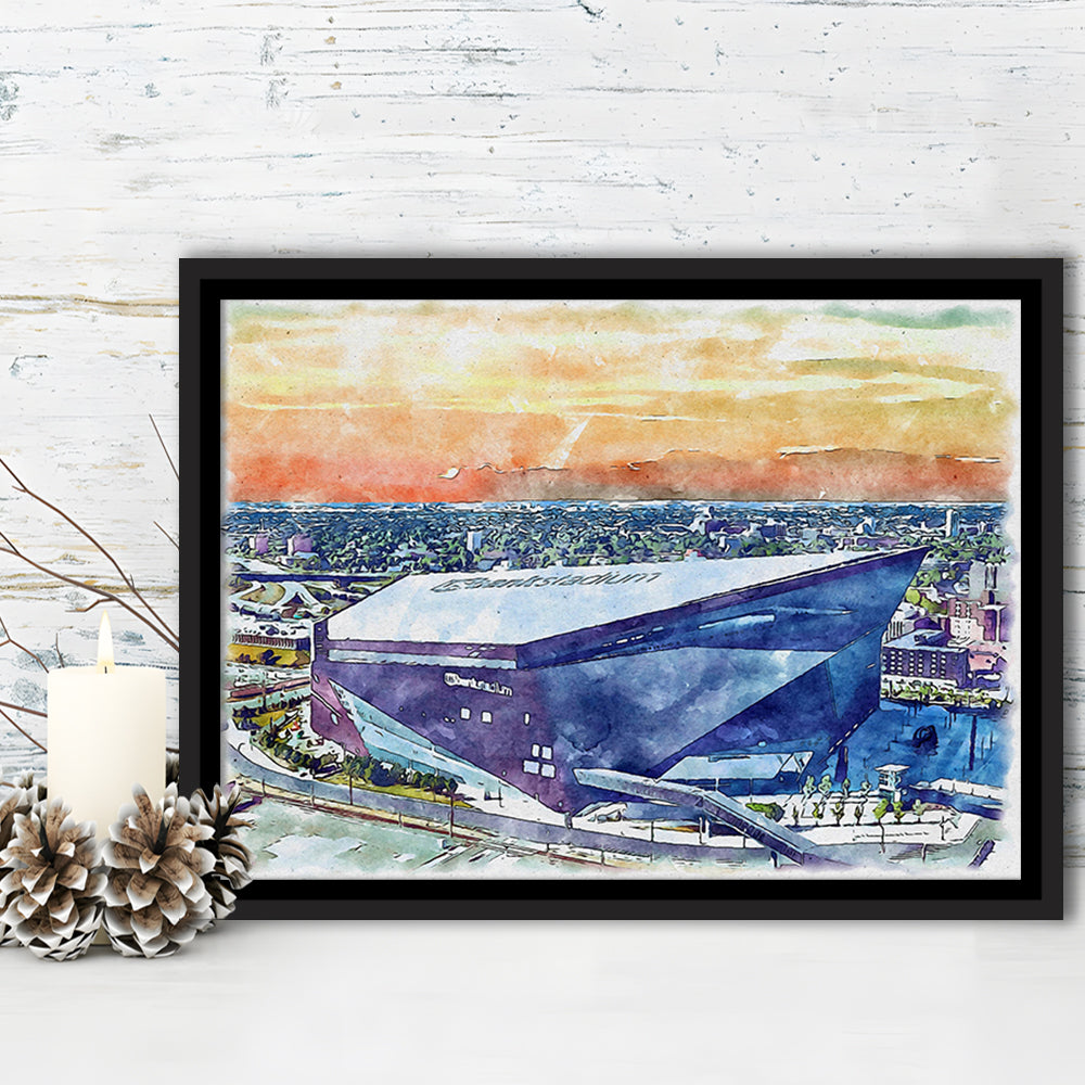 Vikings Football Stadium, US Bank Painting Stadium Watercolor, Sport Gift Art, Framed Canvas Print Wall Art