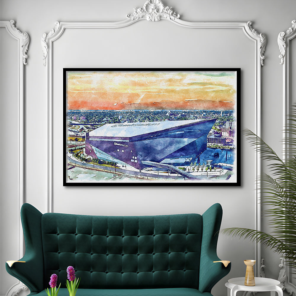 Vikings Football Stadium, US Bank Painting Stadium Watercolor, Sport Gift Art, Framed Art Print Wall Decor