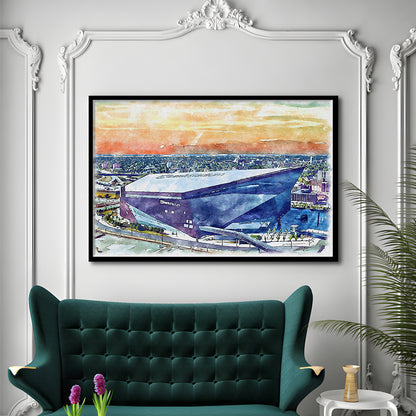 Vikings Football Stadium, US Bank Painting Stadium Watercolor, Sport Gift Art, Framed Art Print Wall Decor