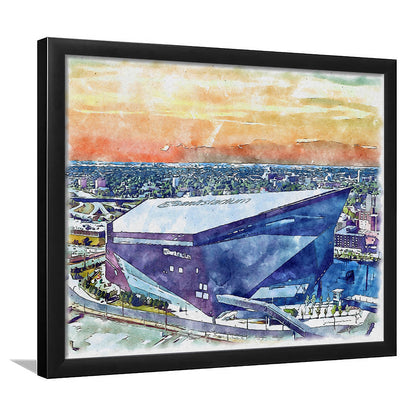 Vikings Football Stadium, US Bank Painting Stadium Watercolor, Sport Gift Art, Framed Art Print Wall Decor