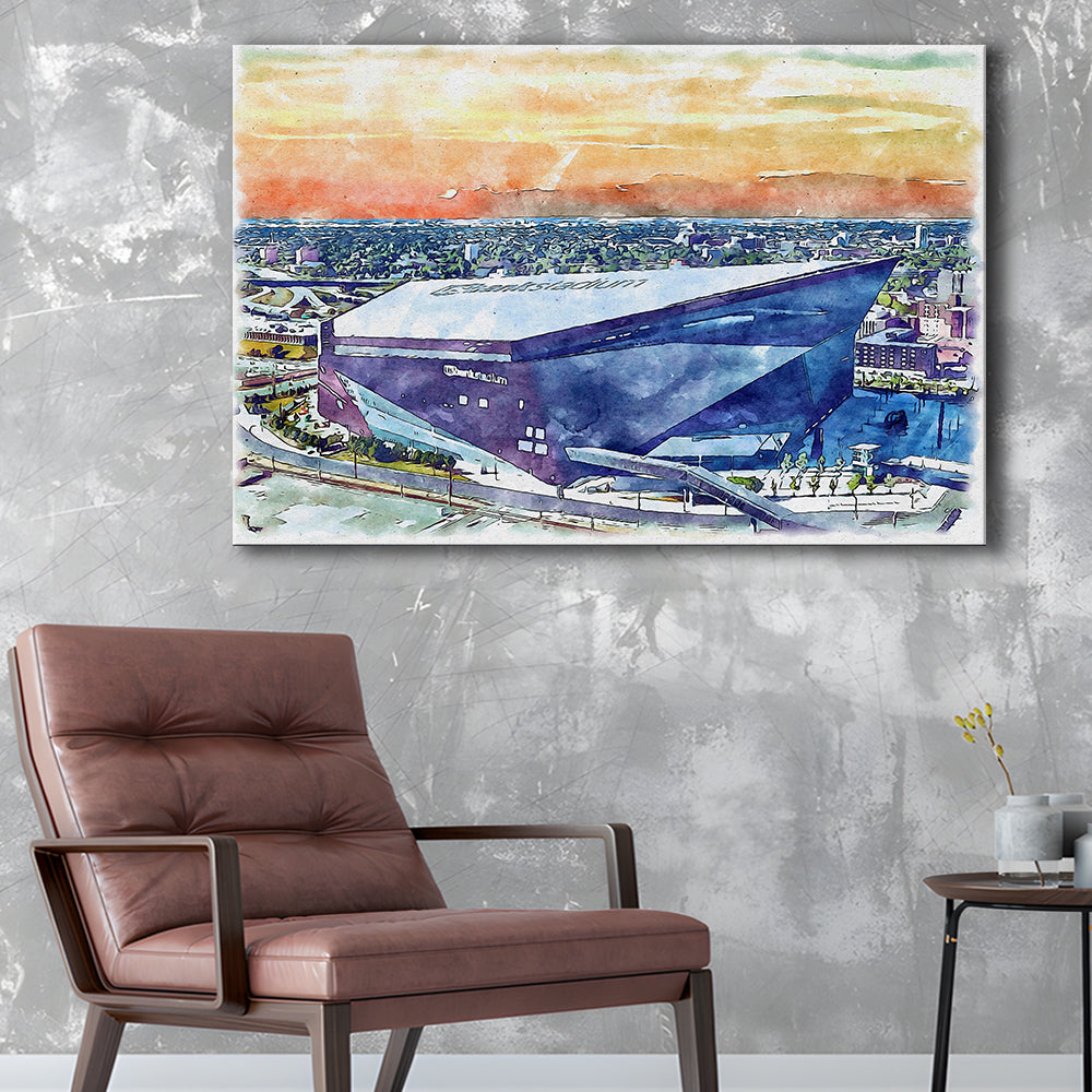 Vikings Football Stadium, US Bank Painting Stadium Watercolor, Sport Art, Gifts for him, Canvas Print Wall Art