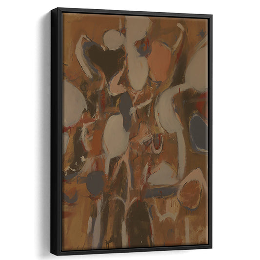 Vintage Abstract Botanical Framed Canvas Print Wall Art, Muted Floral Bouquet Oil Painting Modern Farmhouse Cottagecore Decor