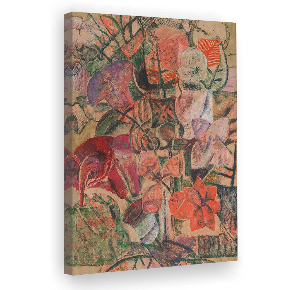 Vintage Abstract Botanical Canvas Print Wall Art, Unique Abstract Floral Bouquet Oil Painting Grandmillennial Aesthetic