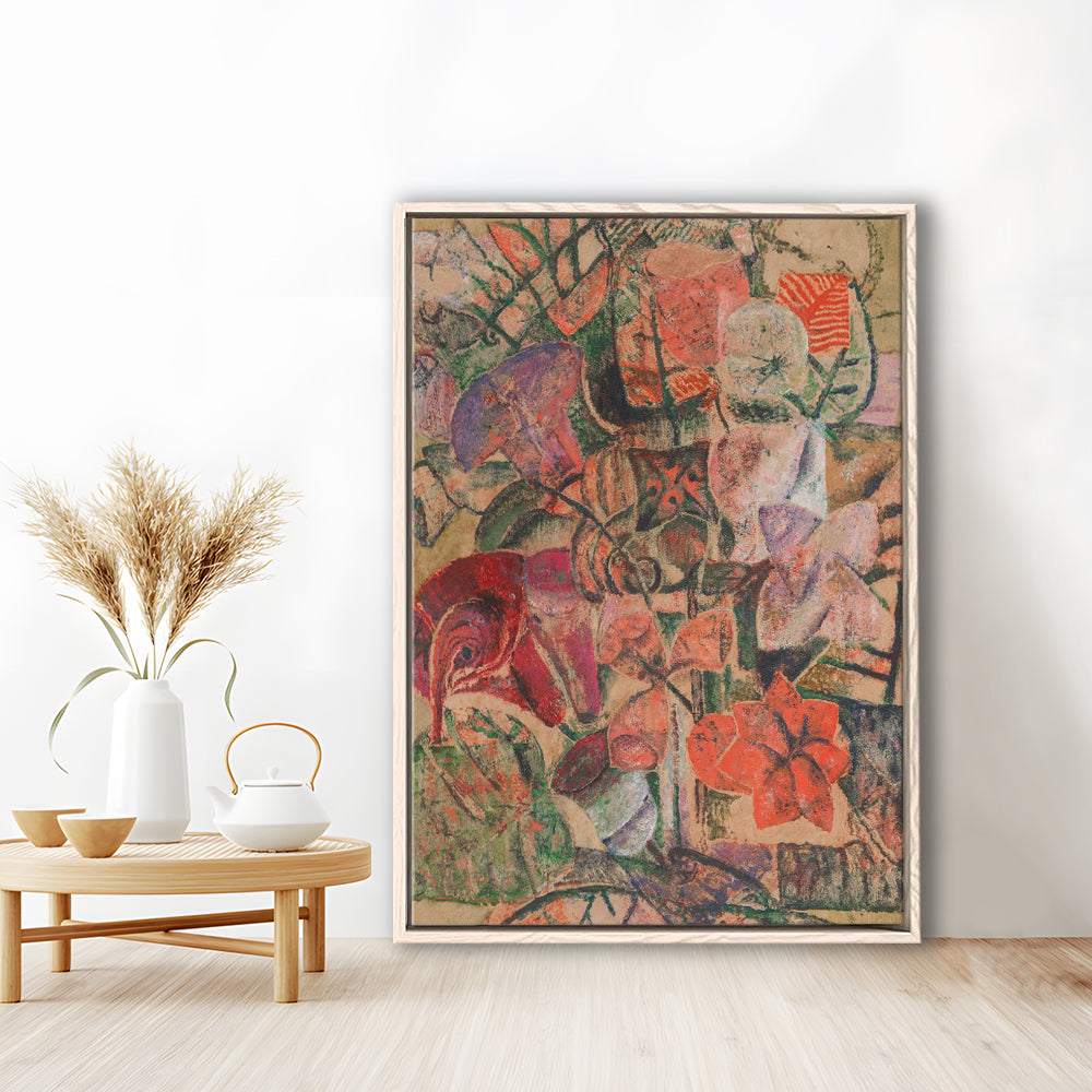 Vintage Abstract Botanical Framed Canvas Print Wall Art, Unique Abstract Floral Bouquet Oil Painting Grandmillennial Aesthetic