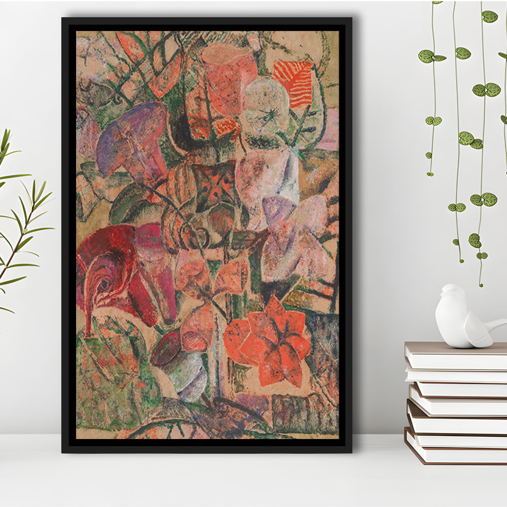 Vintage Abstract Botanical Framed Canvas Print Wall Art, Unique Abstract Floral Bouquet Oil Painting Grandmillennial Aesthetic