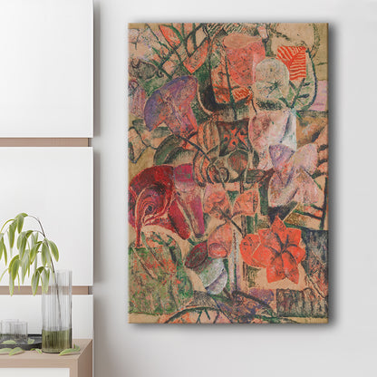 Vintage Abstract Botanical Canvas Print Wall Art, Unique Abstract Floral Bouquet Oil Painting Grandmillennial Aesthetic