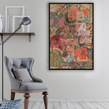 Vintage Abstract Botanical Framed Canvas Print Wall Art, Unique Abstract Floral Bouquet Oil Painting Grandmillennial Aesthetic