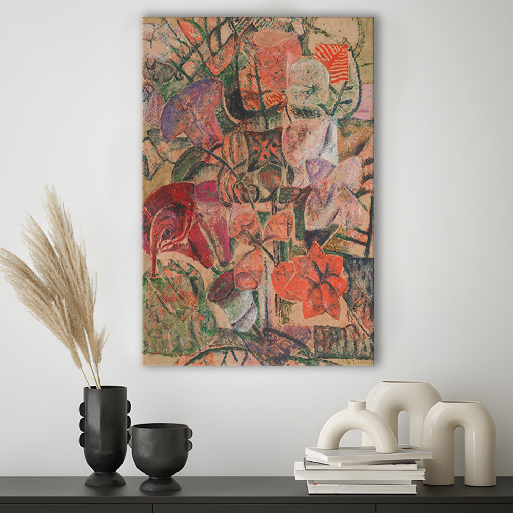 Vintage Abstract Botanical Canvas Print Wall Art, Unique Abstract Floral Bouquet Oil Painting Grandmillennial Aesthetic
