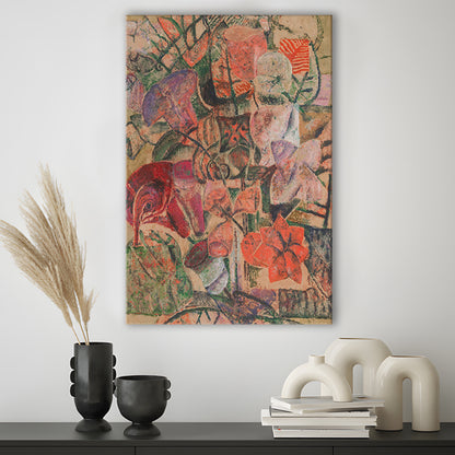 Vintage Abstract Botanical Canvas Print Wall Art, Unique Abstract Floral Bouquet Oil Painting Grandmillennial Aesthetic