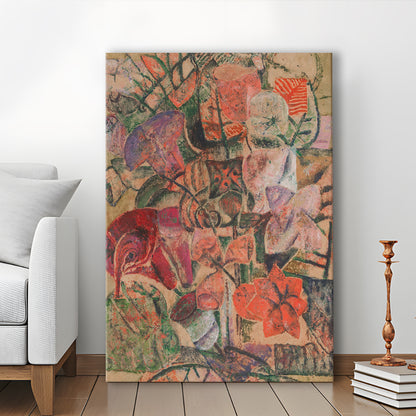 Vintage Abstract Botanical Canvas Print Wall Art, Unique Abstract Floral Bouquet Oil Painting Grandmillennial Aesthetic