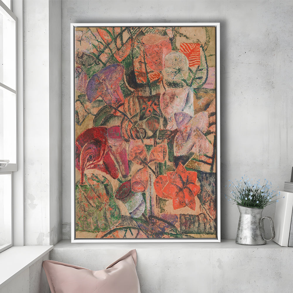 Vintage Abstract Botanical Framed Canvas Print Wall Art, Unique Abstract Floral Bouquet Oil Painting Grandmillennial Aesthetic