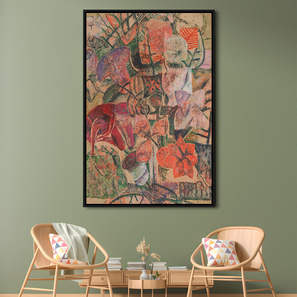 Vintage Abstract Botanical Framed Canvas Print Wall Art, Unique Abstract Floral Bouquet Oil Painting Grandmillennial Aesthetic